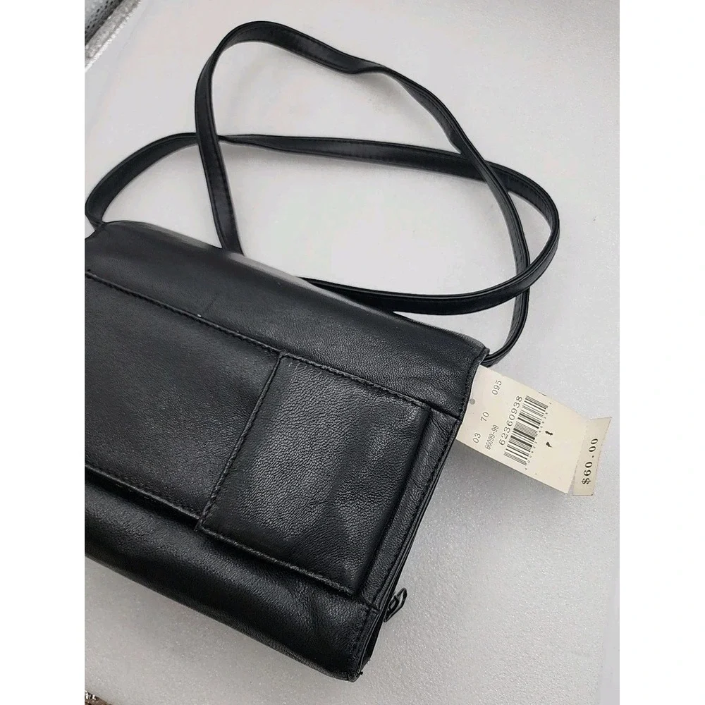 Vintage Wilson Leather Black Crossbody Multi Compartments Purse Handbag - Picture 6 of 8